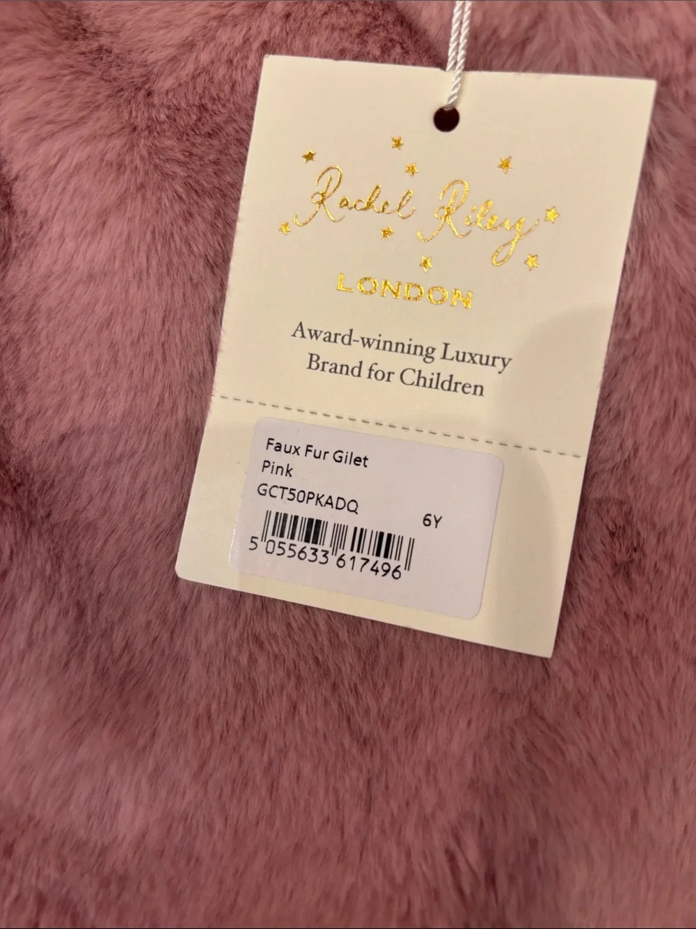 NWT Rachel Riley Girls Faux Fur Vest in Dusty Pink